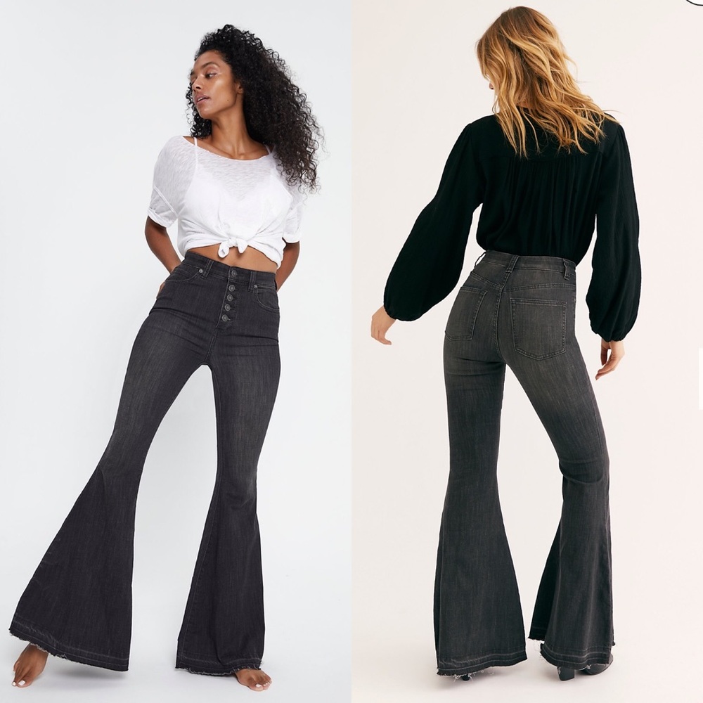 Free people Moto button front super flare jeans